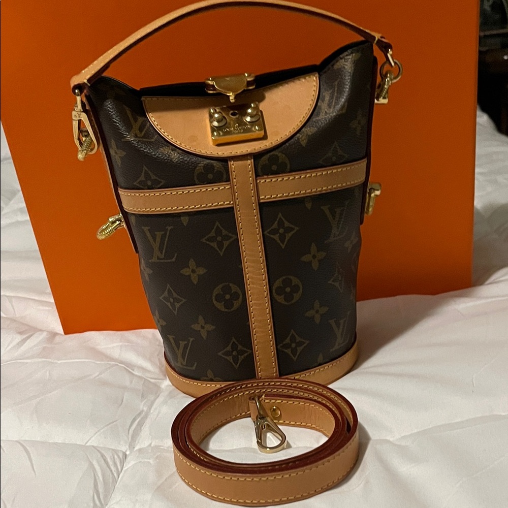 Louis Vuitton Brown and Tan Monogram Crossbody bucket Bag